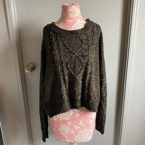 Cable Knit Green Crop Sweater